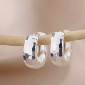 Minimalist Hammered Stainless Steel Hoop Earrings